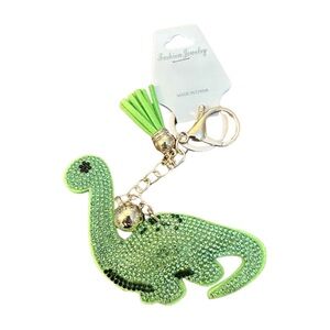 Green Dinosaur Keychain with Rhinestones
